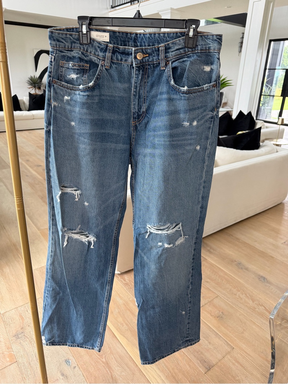 Zara Distressed Blue Straight-Leg Jeans